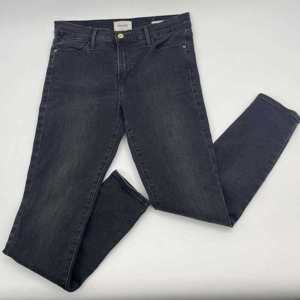FRAME Le High Skinny Jean Womens Size 29 Ankle Stretch Washed Black Denim